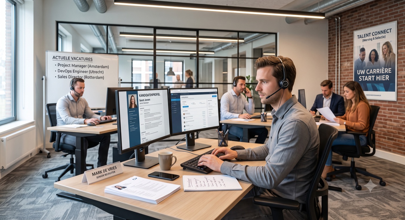 Recruiter aan het werk met een kandidatenprofiel op het scherm
